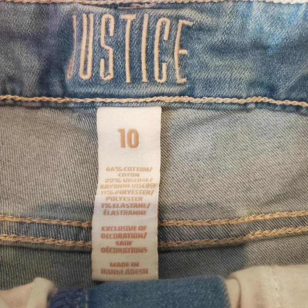 NWT Justice Girls Raw Hem Distressed Denim Shorts Size 10 Light Wash